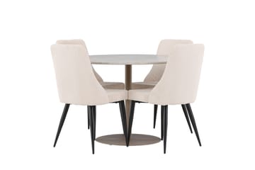 Lycke Matgrupp 110 cm Rund med 4 Leone stolar - Beige/Beige - Möbler - Bord & matgrupper - Matgrupper