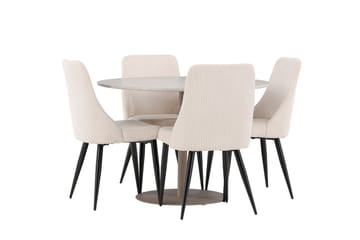 Lycke Matgrupp 110 cm Rund med 4 Leone stolar - Beige/Beige - Möbler - Bord & matgrupper - Matgrupper