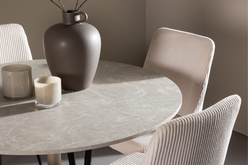 Lycke Matgrupp 110 cm Rund med 4 Leone stolar - Beige/Beige - Möbler - Bord & matgrupper - Matgrupper