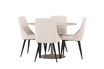 Lycke Matgrupp 110 cm Rund med 4 Leone stolar - Beige/Beige - Möbler - Bord & matgrupper - Matgrupper