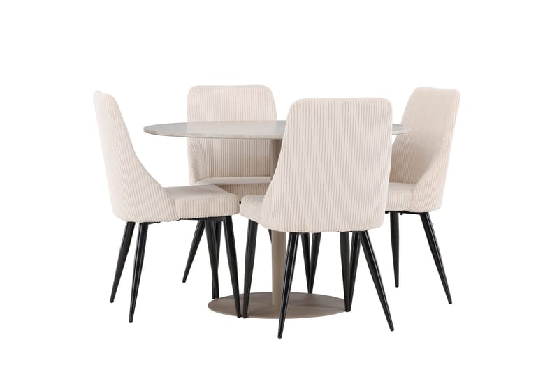 Lycke Matgrupp 110 cm Rund med 4 Leone stolar - Beige/Beige - Möbler - Bord & matgrupper - Matgrupper