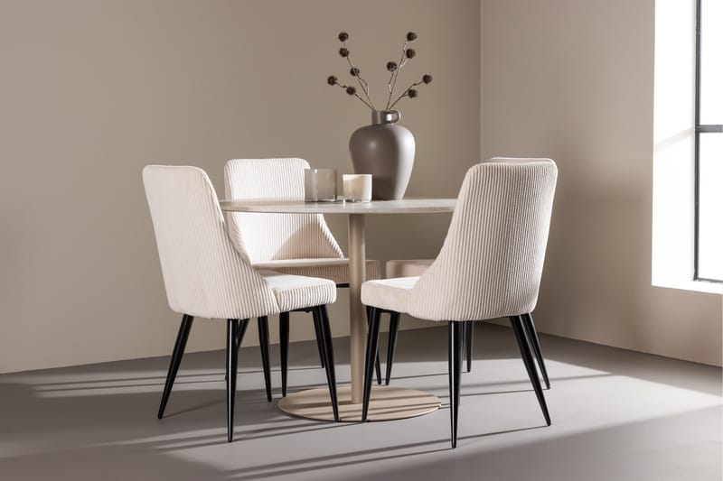 Lycke Matgrupp 110 cm Rund med 4 Leone stolar - Beige/Beige - Möbler - Bord & matgrupper - Matgrupper