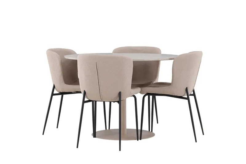 Lycke Matgrupp 110 cm Rund med 4 Modesto stolar - Beige/Beige - Möbler - Bord & matgrupper - Matgrupper