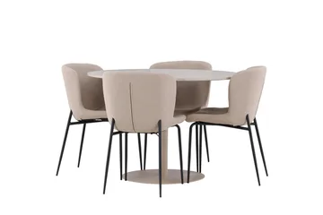 Lycke Matgrupp 110 cm Rund med 4 Modesto stolar - Beige/Beige - Möbler - Bord & matgrupper - Matgrupper