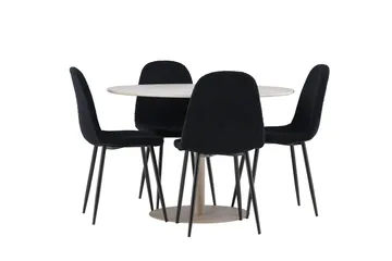 Lycke Matgrupp 110 cm Rund med 4 Polar stolar - Beige/Svart - Möbler - Bord & matgrupper - Matgrupper