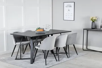 Marina Matgrupp 180 cm Rektangulär med 6 Velvet stolar - Svart - Möbler - Bord & matgrupper - Matgrupper