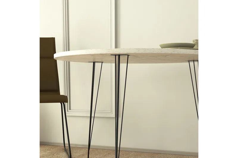 Bonnick Litet Runt Bord 90 cm med Ek- och Marmorutseende - Svart|Vit - Möbler - Bord & matgrupper - Matbord & köksbord