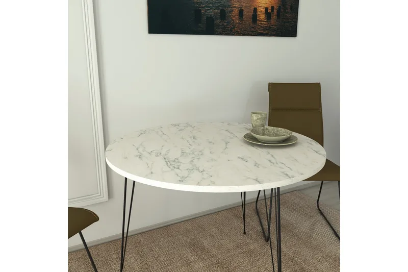 Bonnick Litet Runt Bord 90 cm med Ek- och Marmorutseende - Svart|Vit - Möbler - Bord & matgrupper - Matbord & köksbord