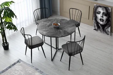 Buluca Runt Matbord 100 cm i Trä med Marmor- och Metallutseende - Mörkgrå - Möbler - Bord & matgrupper - Matbord & köksbord
