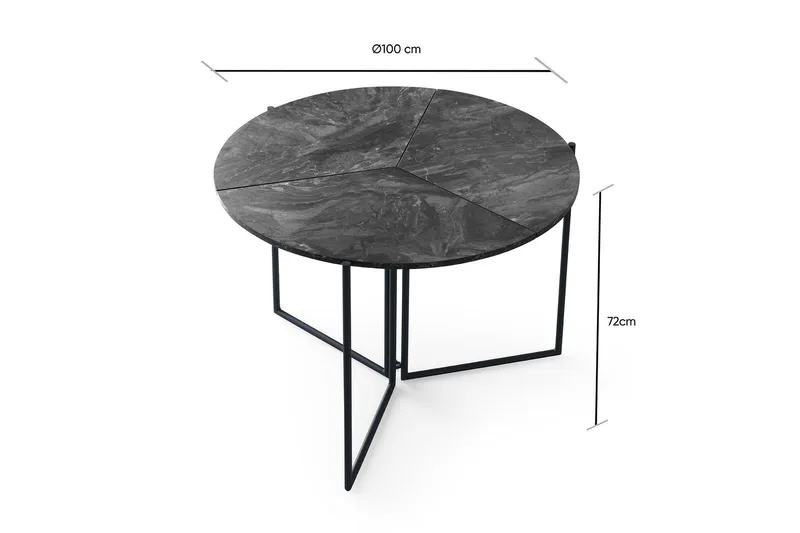 Buluca Runt Matbord 100 cm i Trä med Marmor- och Metallutseende - Mörkgrå - Möbler - Bord & matgrupper - Matbord & köksbord