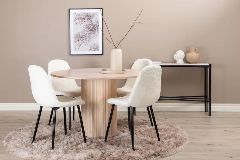 Biana Matgrupp 100 cm Rund inkl 4 Pontus Stolar, Beige/Vit/Svart