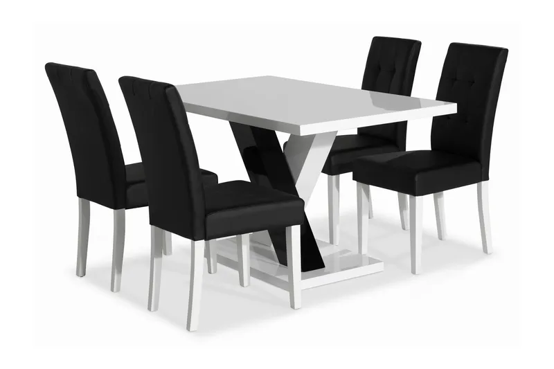 Cesi Matgrupp 140 cm med 4 Viktor Stol, Vit/Svart/Svart PU