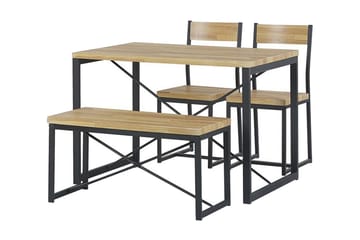 Flixton Matgrupp 110 cm Inkl 2 stolar + Bänk - Ljusbrun/Svart - Möbler - Bord & matgrupper - Matgrupper