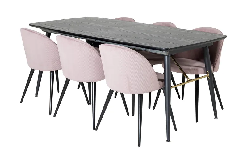 Irunea Förlängningsbar Matgrupp 180 cm inkl 6 Valeri Stolar, Svart/Rosa/Manchester