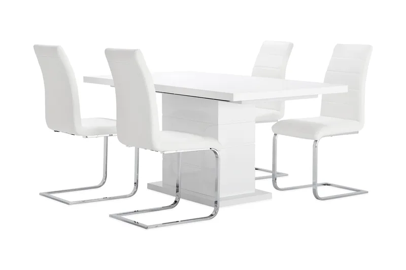 Ratliff Matgrupp 180 cm + 4 Sorado Stol - Vit/Krom - Möbler - Bord & matgrupper - Matgrupper