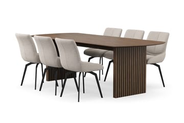 Richeto Matgrupp 240 cm med 6 Mora Snurrstolar - Rökt ek/Mörkbeige - Möbler - Bord & matgrupper - Matgrupper