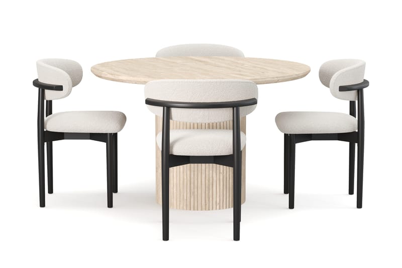 Uppveda Runt Matbord 120cm Travetin utseende med 4 st Jaiveer Matstolar - Beige - Möbler - Bord & matgrupper - Matgrupper