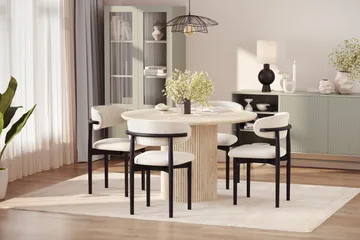 Uppveda Runt Matbord 120cm Travetin utseende med 4 st Jaiveer Matstolar - Beige - Möbler - Bord & matgrupper - Matgrupper