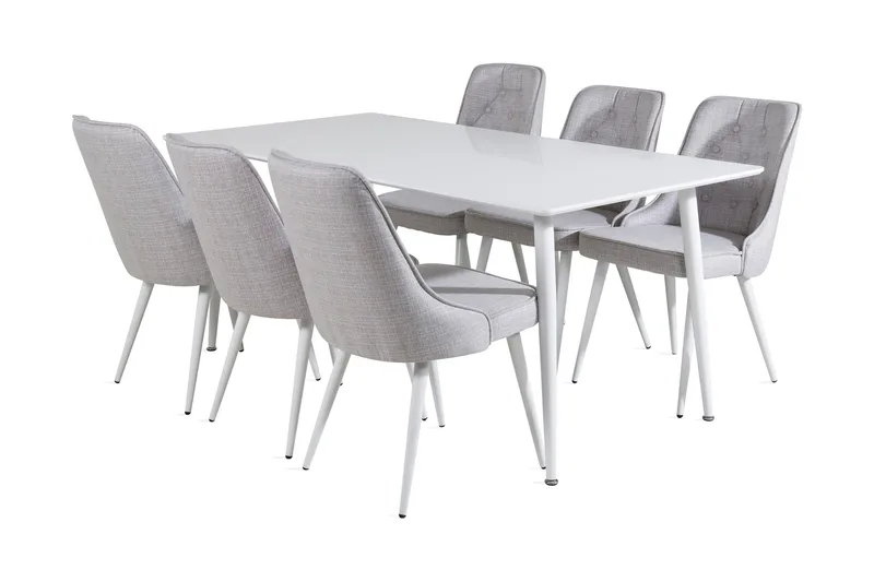 Ypas Matgrupp 180 cm inkl 6 Valera Stolar, Vit/Grå