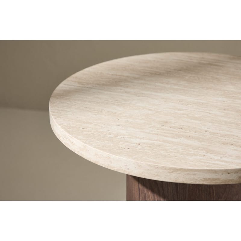Megg 50 cm Runt Soffbord i Sten med Träunderrede - Beige - Möbler - Bord & matgrupper - Soffbord