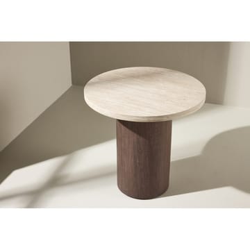 Megg 50 cm Runt Soffbord i Sten med Träunderrede - Beige - Möbler - Bord & matgrupper - Soffbord