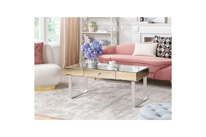Nesle Rektangulärt Soffbord med Lådor 110 cm i Glas - Spegelsilver - Möbler - Bord & matgrupper - Soffbord