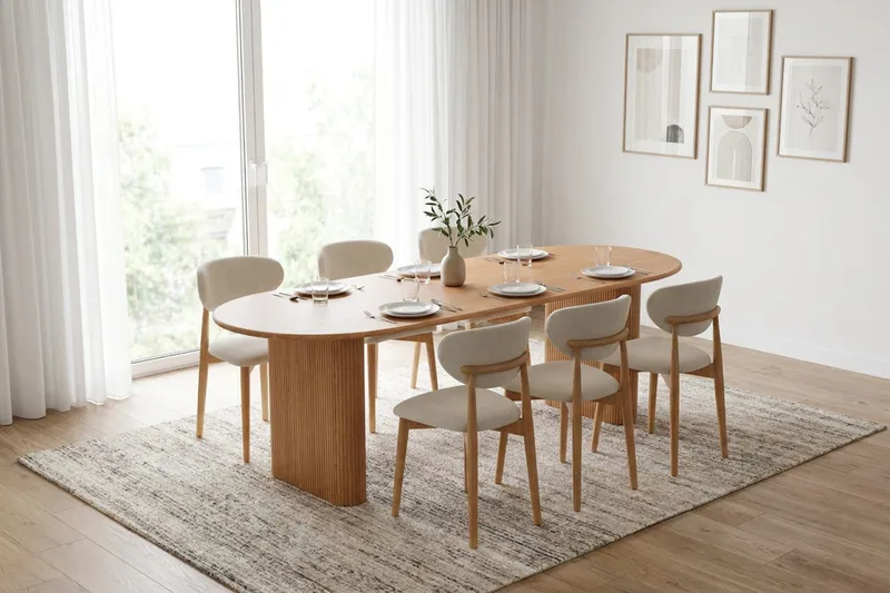 Noira Matgrupp förlängningsbart 220-320 cm Ek med 6 Molly Matstolar - Ek - Möbler - Bord & matgrupper - Matgrupper
