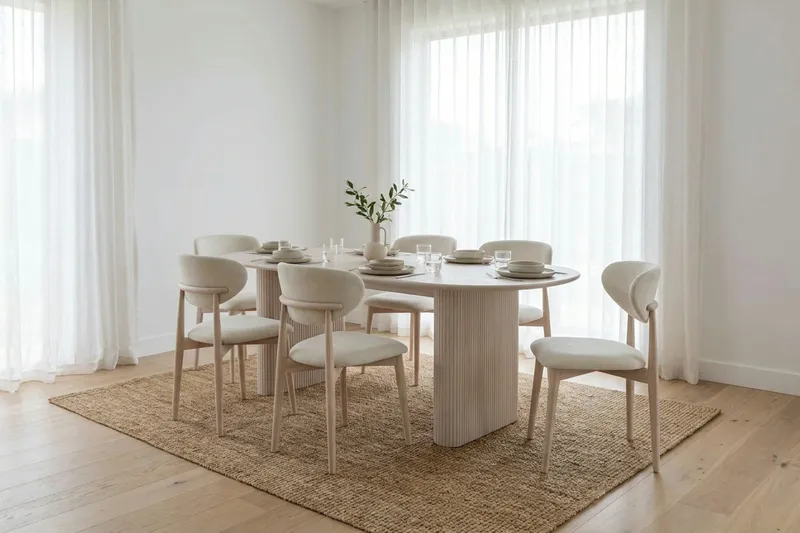 Noira Matgrupp rektangulärt 220 cm Vitlaserad med 6 Molly Matstolar - Vitlaserad - Möbler - Bord & matgrupper - Matgrupper