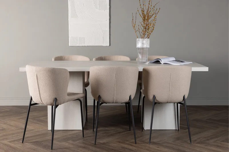 Olga Matgrupp 200 cm Rektangulär med 6 Modesto Stolar - Beige - Möbler - Bord & matgrupper - Matgrupper