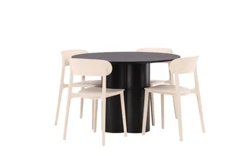 Olivia Matgrupp 110 cm Rund med 4 Åstol Stolar - Beige - Möbler - Bord & matgrupper - Matgrupper