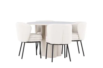 Olivia Matgrupp 110 cm Rund med 4 Agnes stolar - Beige/Vit - Möbler - Bord & matgrupper - Matgrupper