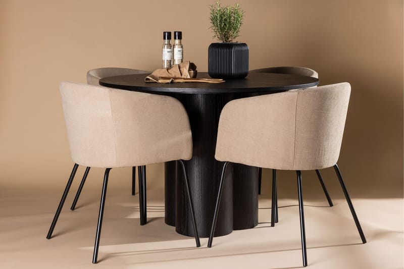 Olivia Matgrupp 110 cm Rund med 4 Berit Stolar - Beige - Möbler - Bord & matgrupper - Matgrupper