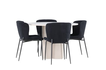 Olivia Matgrupp 110 cm Rund med 4 Modesto stolar - Beige/Svart - Möbler - Bord & matgrupper - Matgrupper