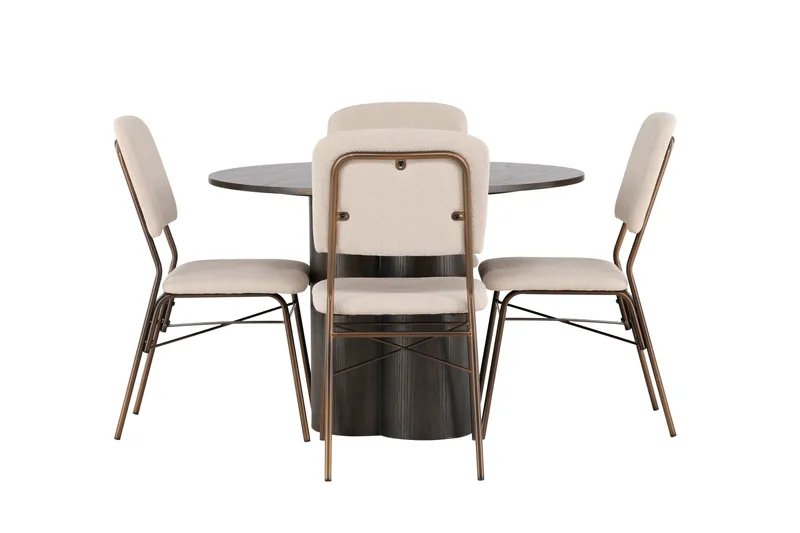 Olivia Matgrupp 110 cm Rund med 4 Seda stolar - Beige - Möbler - Bord & matgrupper - Matgrupper