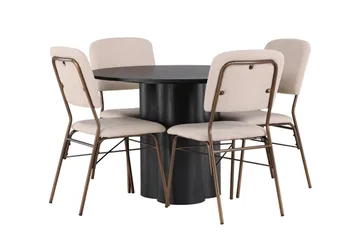 Olivia Matgrupp 110 cm Rund med 4 Seda Stolar - Beige - Möbler - Bord & matgrupper - Matgrupper