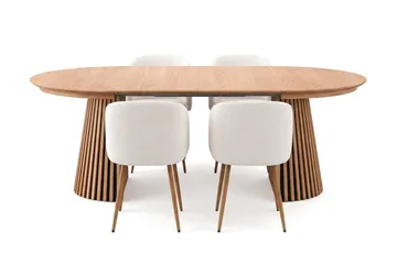 Peyra Matgrupp 120-220 cm förlängningsbart med 4 Greya Mastolar - Ek - Möbler - Bord & matgrupper - Matgrupper
