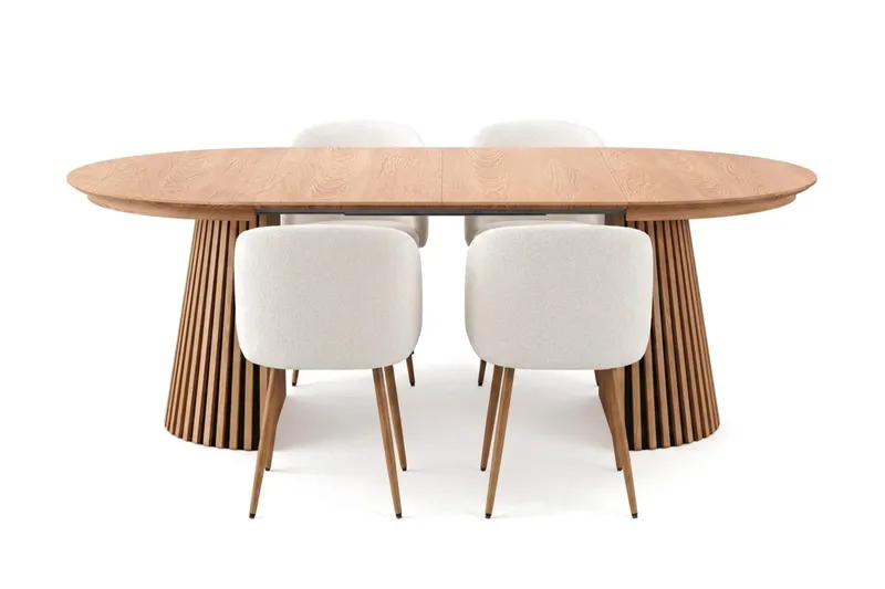 Peyra Matgrupp 120-220 cm förlängningsbart med 4 Greya Mastolar - Ek - Möbler - Bord & matgrupper - Matgrupper