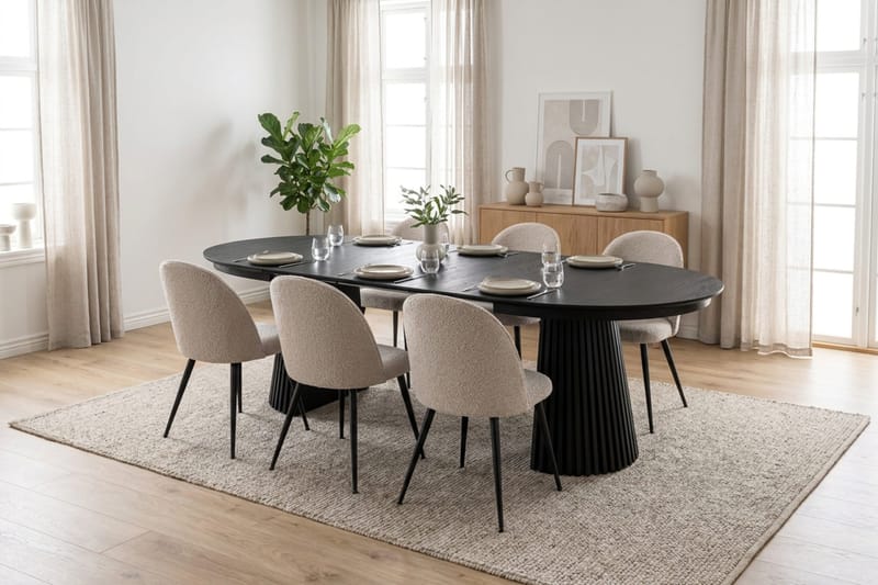 Peyra Matgrupp 140-240 cm förlängningsbart med 6 Nibe Plus Mastolar - Svartlaserad ek - Möbler - Bord & matgrupper - Matgrupper