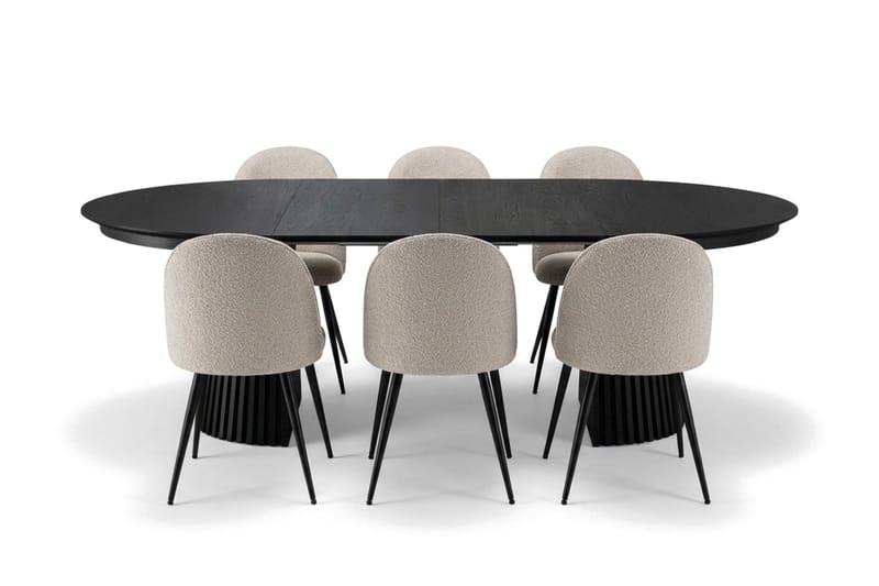 Peyra Matgrupp 140-240 cm förlängningsbart med 6 Nibe Plus Mastolar - Svartlaserad ek - Möbler - Bord & matgrupper - Matgrupper