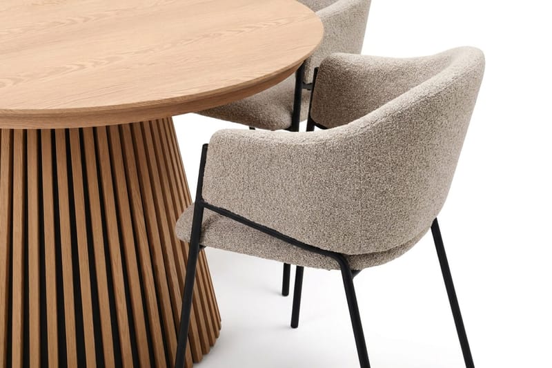 Peyra Rund Utdragbar Matgrupp 120-220 cm – Matbord med 4 Filip Matstolar i Trä med Ekutseende - Natur|Taupe - Möbler - Bord & matgrupper - Matgrupper