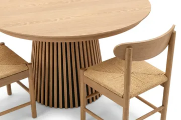 Peyra Rund Utdragbar Matgrupp 120-220 cm – Matbord med 4 Malte Matstolar i Trä med Ekutseende - Natur - Möbler - Bord & matgrupper - Matgrupper