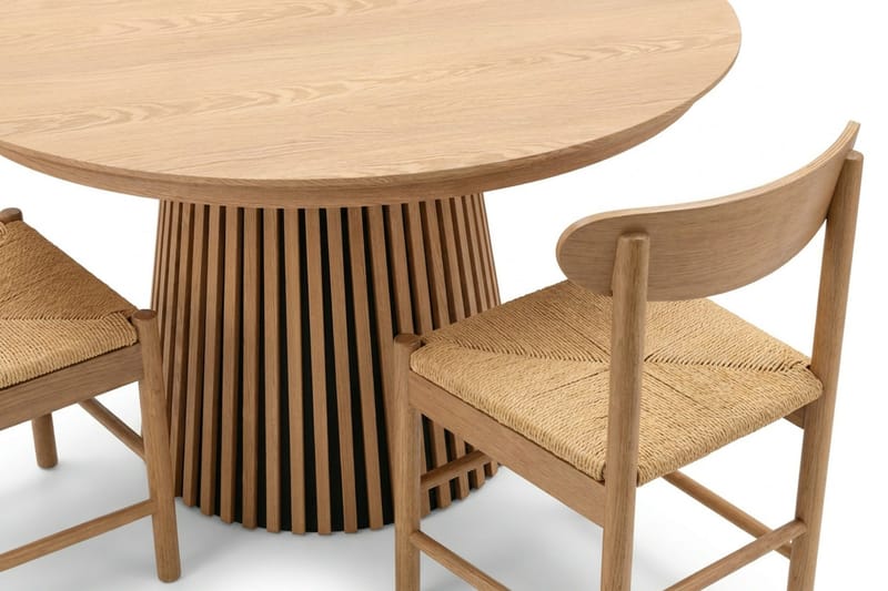 Peyra Rund Utdragbar Matgrupp 120-220 cm – Matbord med 4 Malte Matstolar i Trä med Ekutseende - Natur - Möbler - Bord & matgrupper - Matgrupper