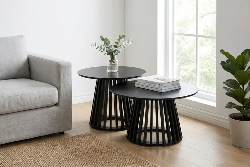 Peyra Soffbord Runt 60 cm Fanér - Svartlaserad ek - Möbler - Bord & matgrupper - Soffbord