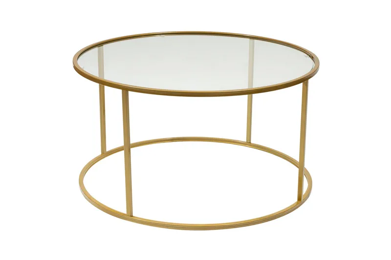 Retzow 80 cm Runt Soffbord i Glas med Glasskiva och Öppet Ramunderrede, Klar