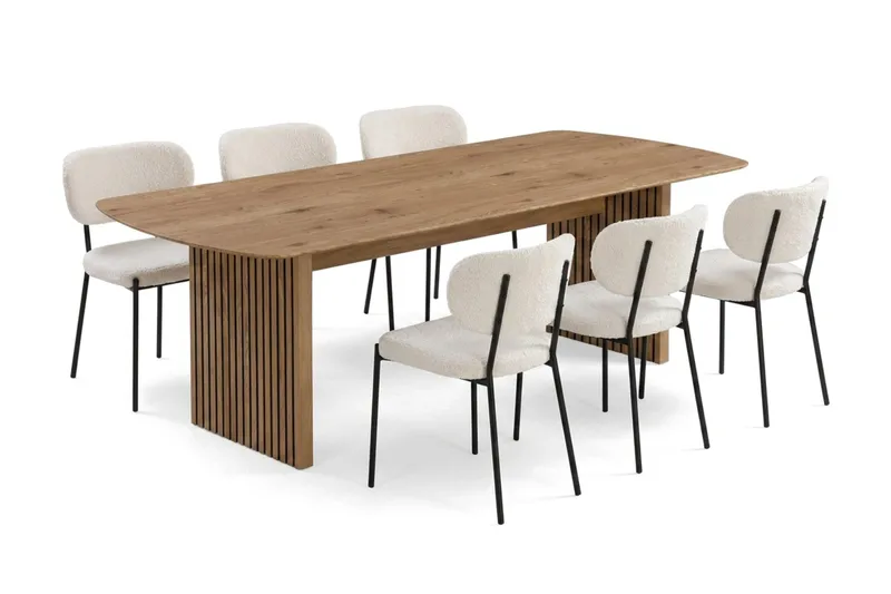 Richeto Matbord 210 cm med 6 st Gemmiano Stolar i Teddy - Brun, Vit - Möbler - Bord & matgrupper - Matgrupper