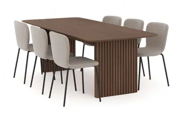 Richeto Matbord 240 cm med 6 Katy Matstolar - Rökt ek / Greige Bouclé - Möbler - Bord & matgrupper - Matgrupper