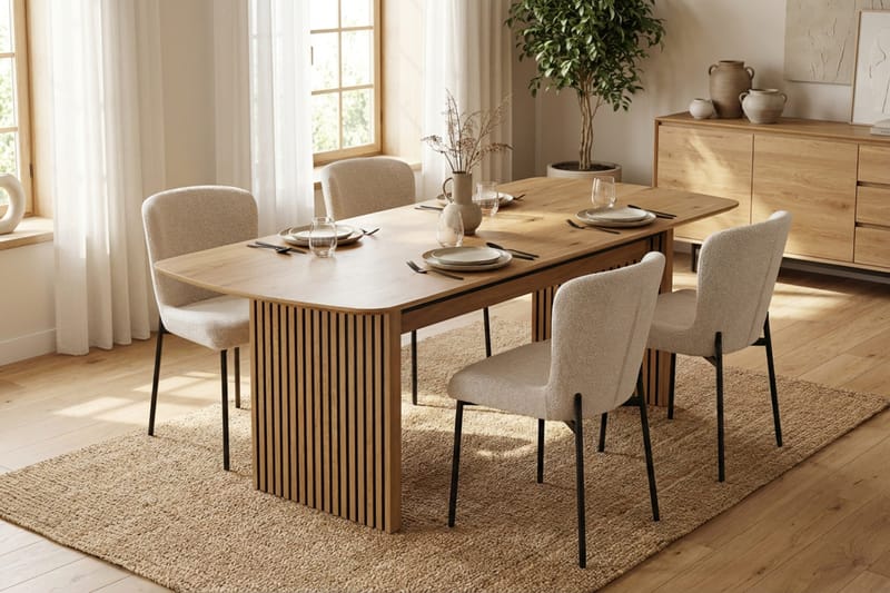 Richeto Matgrupp Ek 180 cm med 4 Elsie Matstolar - Ek/Vit - Möbler - Bord & matgrupper - Matgrupper
