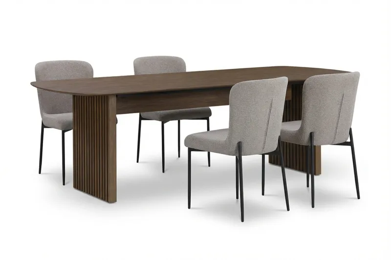 Richeto Matgrupp Rökt Ek 180 cm med 4 Elsie Matstolar - Rökt ek/Ljusgrå - Möbler - Bord & matgrupper - Matgrupper