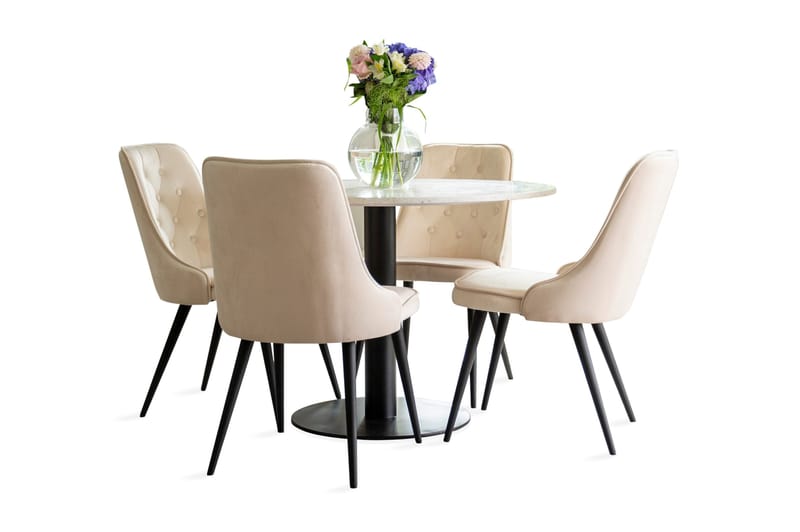 Runa Matgrupp inkl 4 Valerie Lyx Sammetsstolar, Svart/Beige