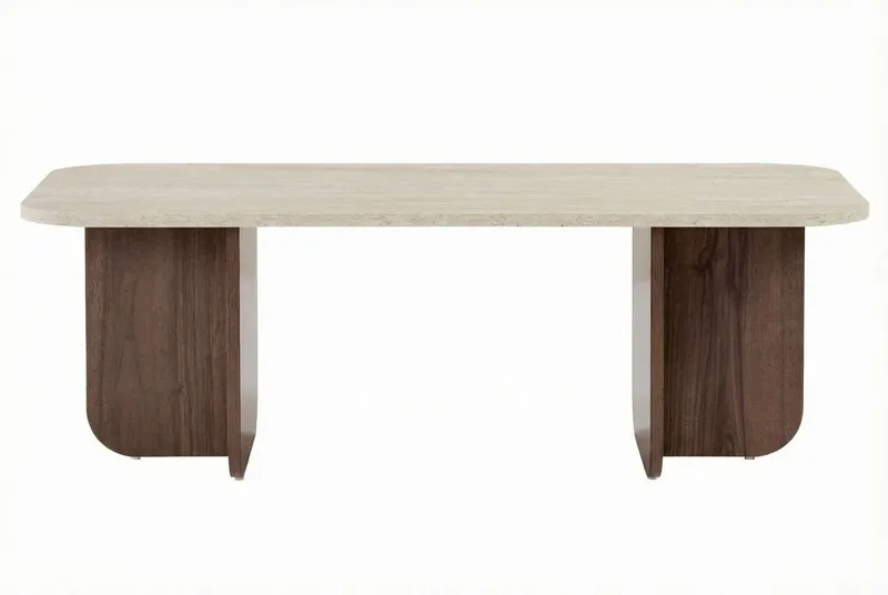 Salrin Rektangulärt Soffbord 120x60 cm med Travertin- och Valnötsutseende - Beige - Möbler - Bord & matgrupper - Soffbord